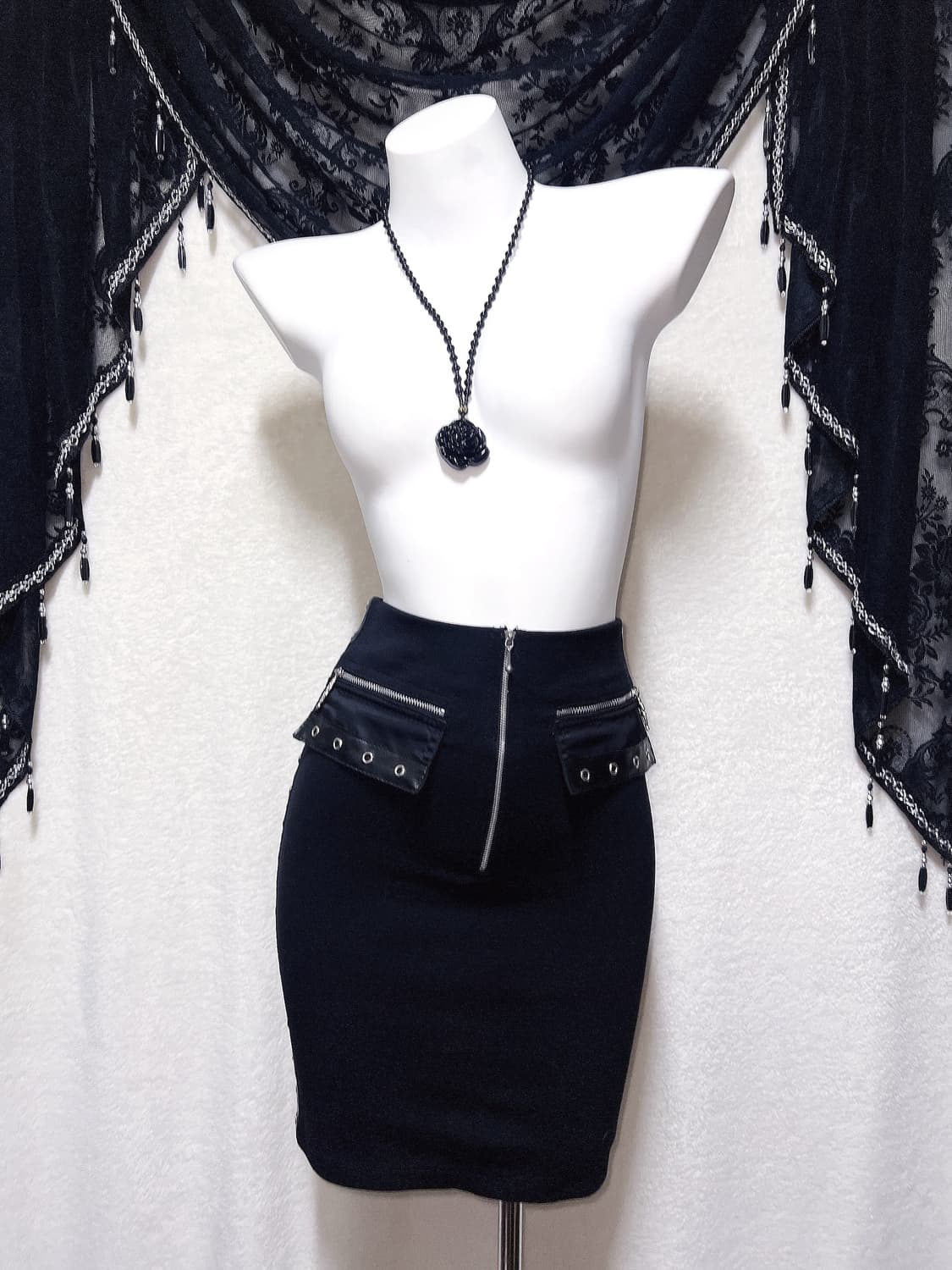 고스펑크 블랙 레더 펀칭 섹시 H라인 스커트 긱시크 y2k 갸루 시부야 상품이미지3