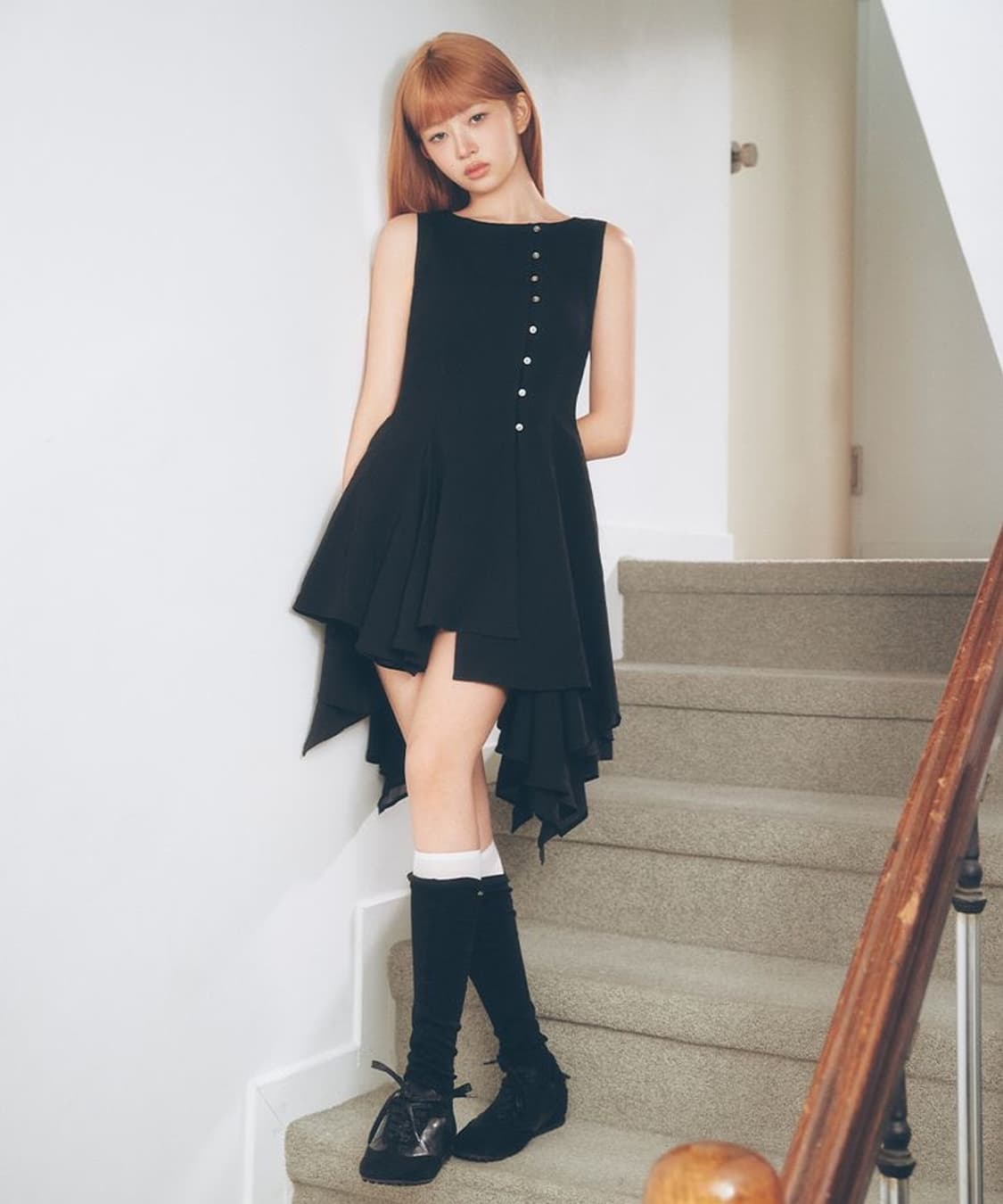 [1] 미세키 서울 언발란스 플로우 원피스 블랙 상품이미지1