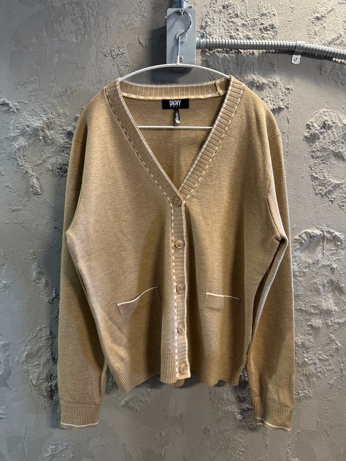 DKNY 골프 브이넥 니트 가디건 베이지 XL 상품이미지1