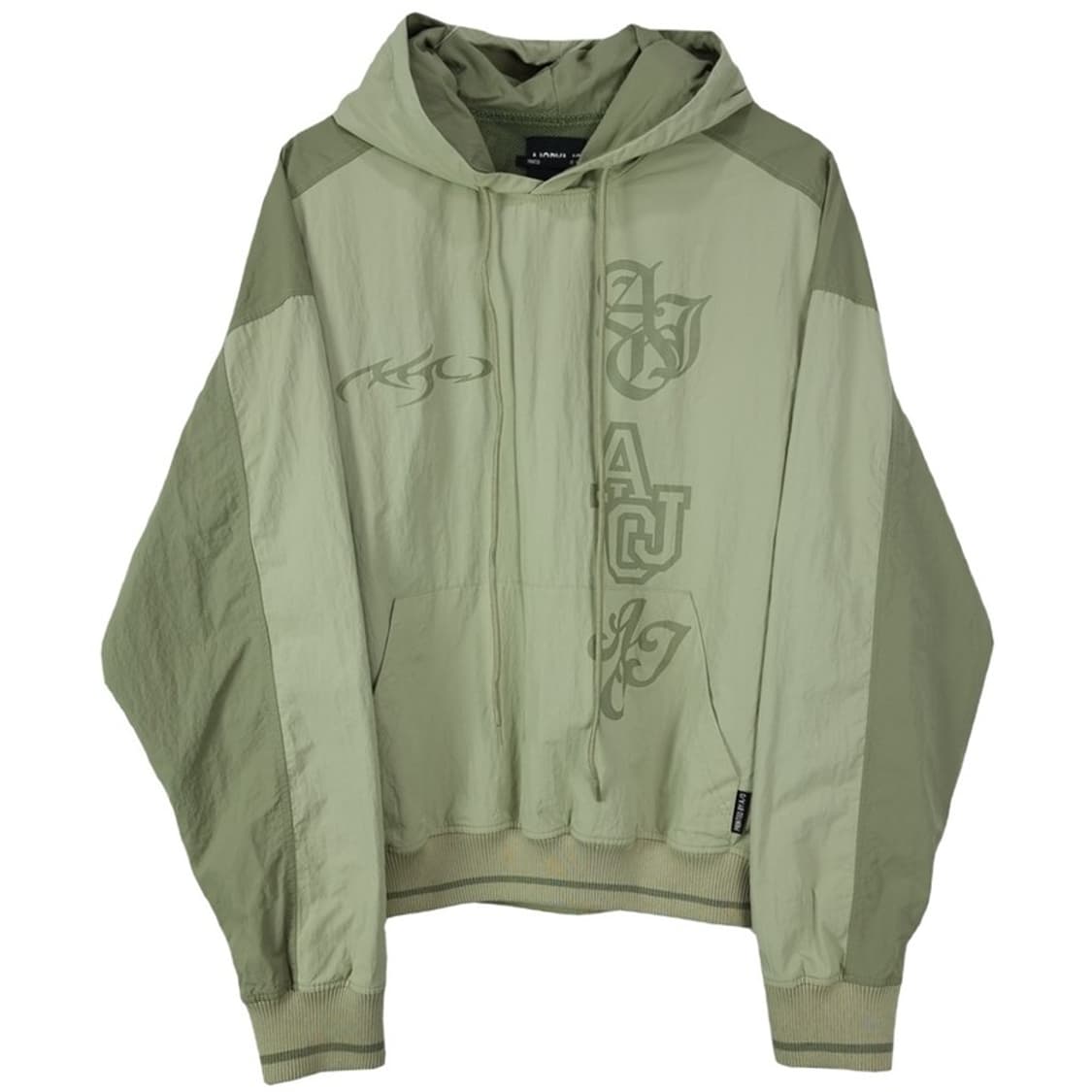 [아조바이아조] 나일론 도킹 프린팅 오버사이즈 후드티 베이지 M18438 상품이미지2