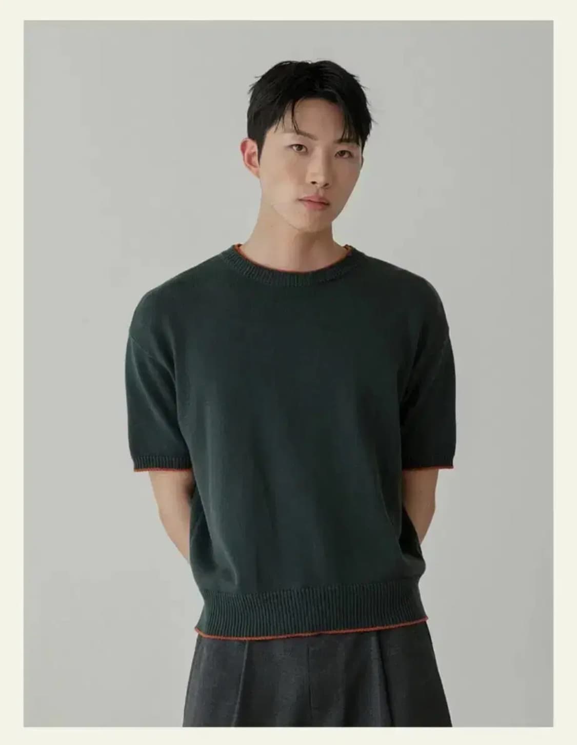 (1) 웨이비니스 드리프트 라운드넥 하프니트_그린오렌지 상품이미지1