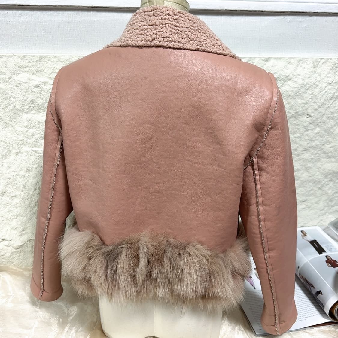 빈티지 로즈핑크 여우털 양가죽 무스탕 상품이미지3