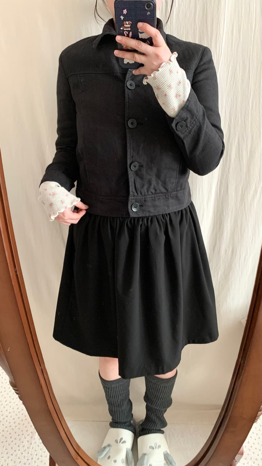 블랙 린넨 크롭 자켓 상품이미지2