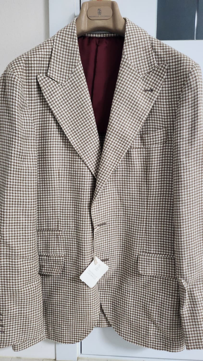 브루넬로 쿠치넬리 피크트 라펠 하운드 투스 싱글 자켓 상품이미지1