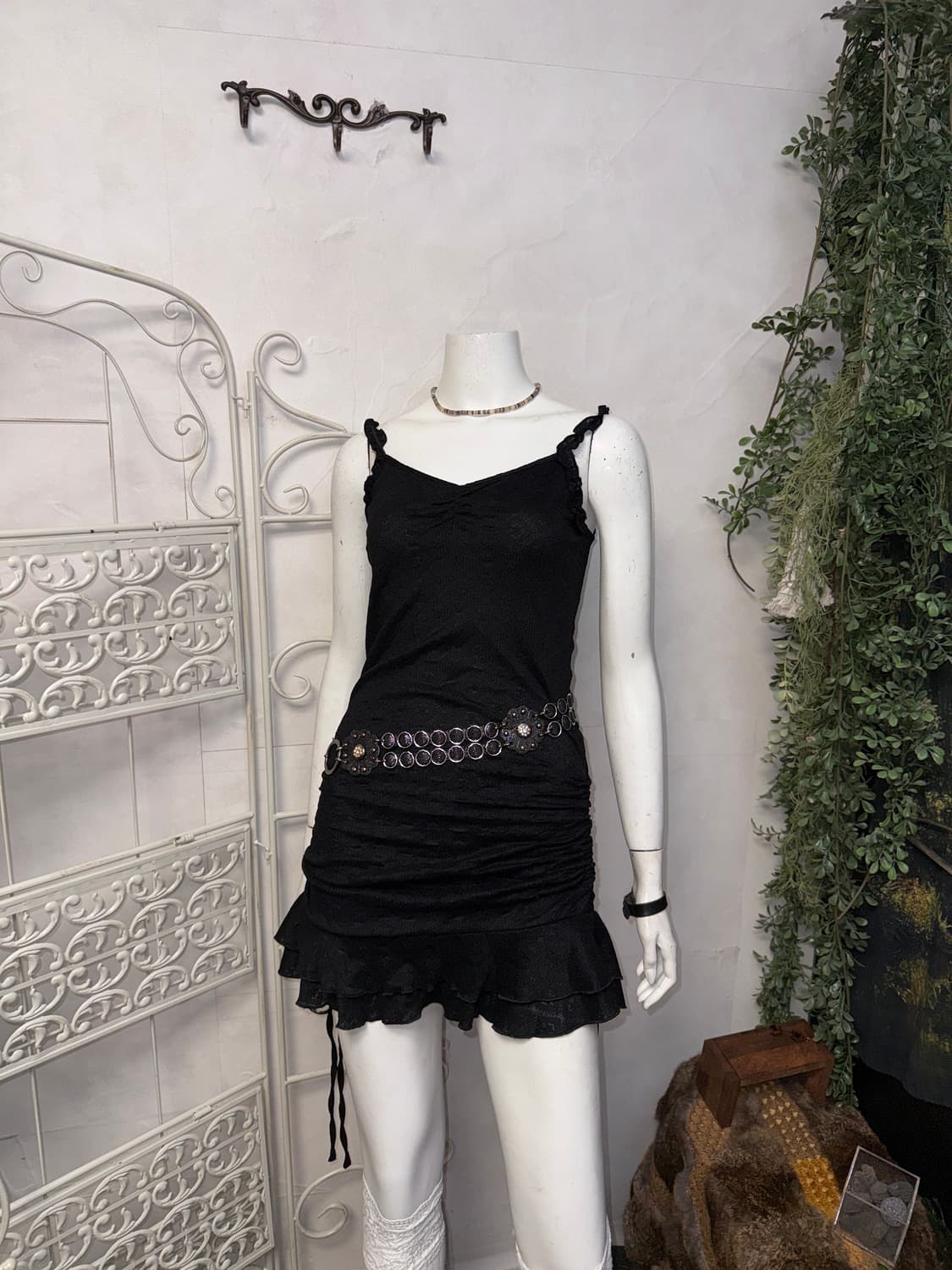 Black floral lace side shirring mini ops 상품이미지1