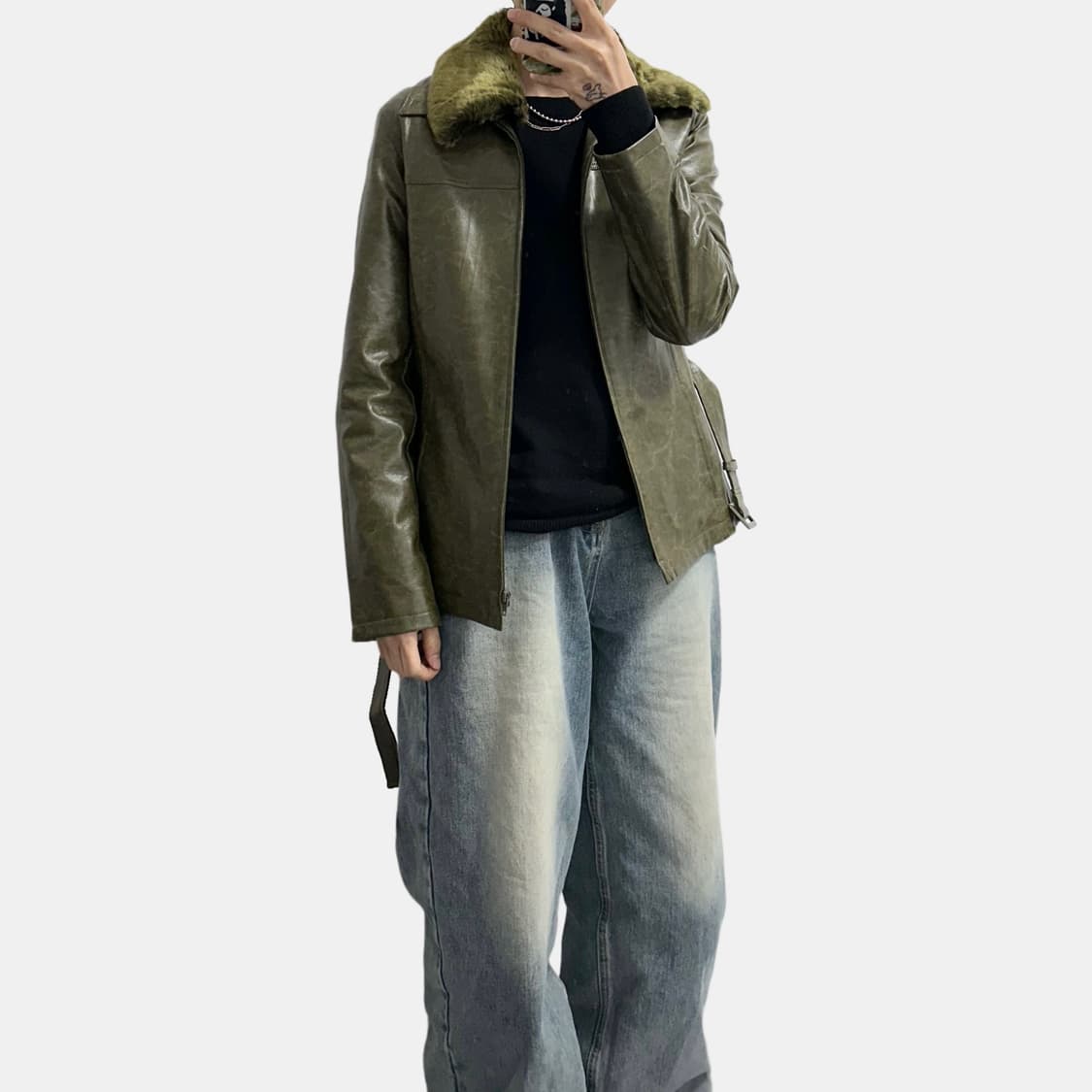 MK klein 페이크 레더 퍼 자켓 일본빈티지 상품이미지2