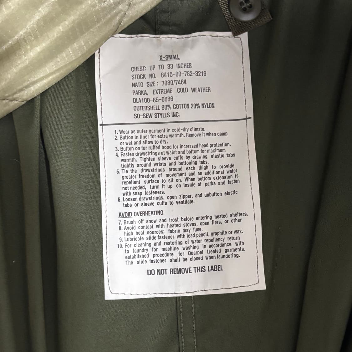 XS 미군 M65 70s 오리지널 피쉬테일 파카 상품이미지5