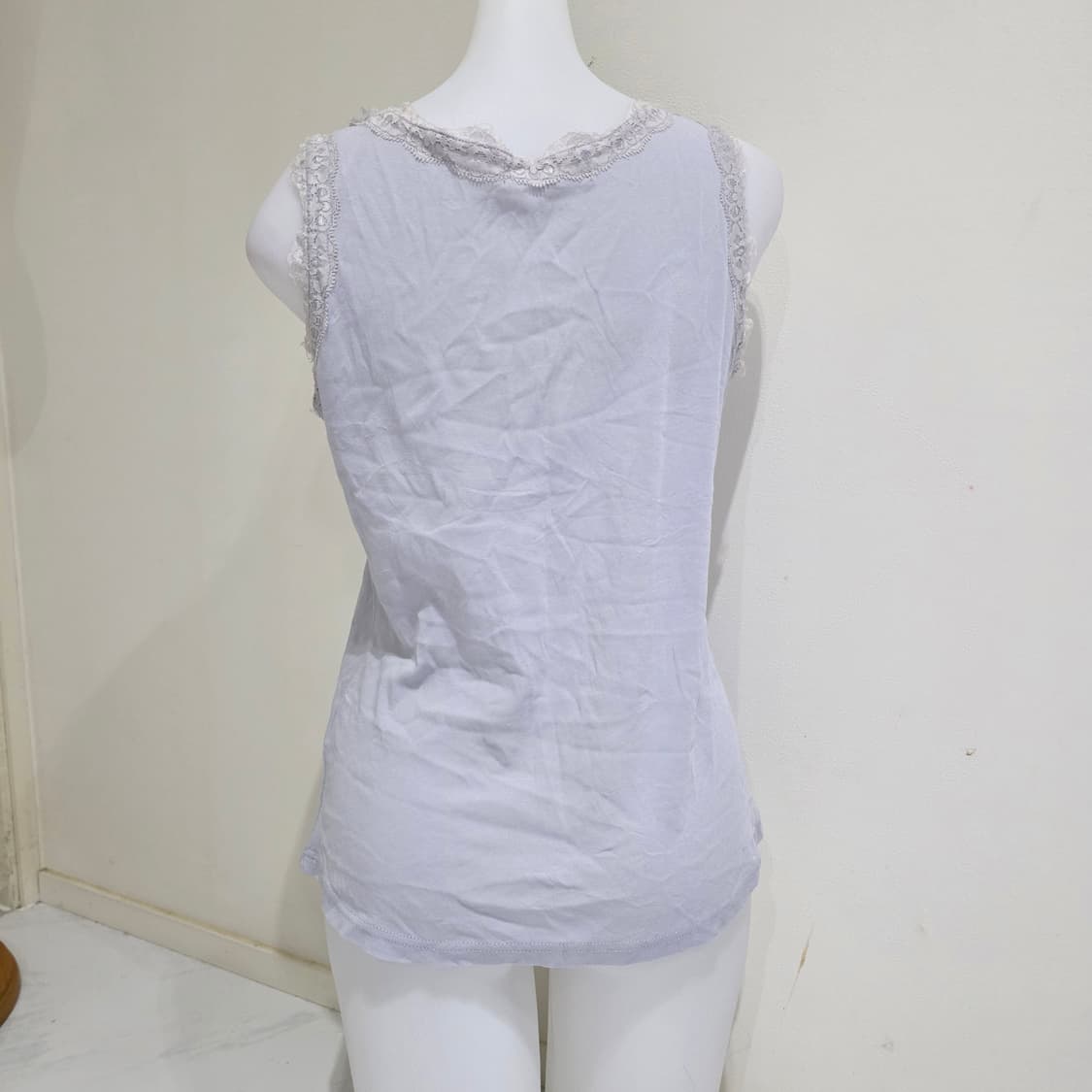 일본빈티지)레이스 스카이블루 모리걸 엑팜깔 플로럴 슬리브리스 상품이미지4