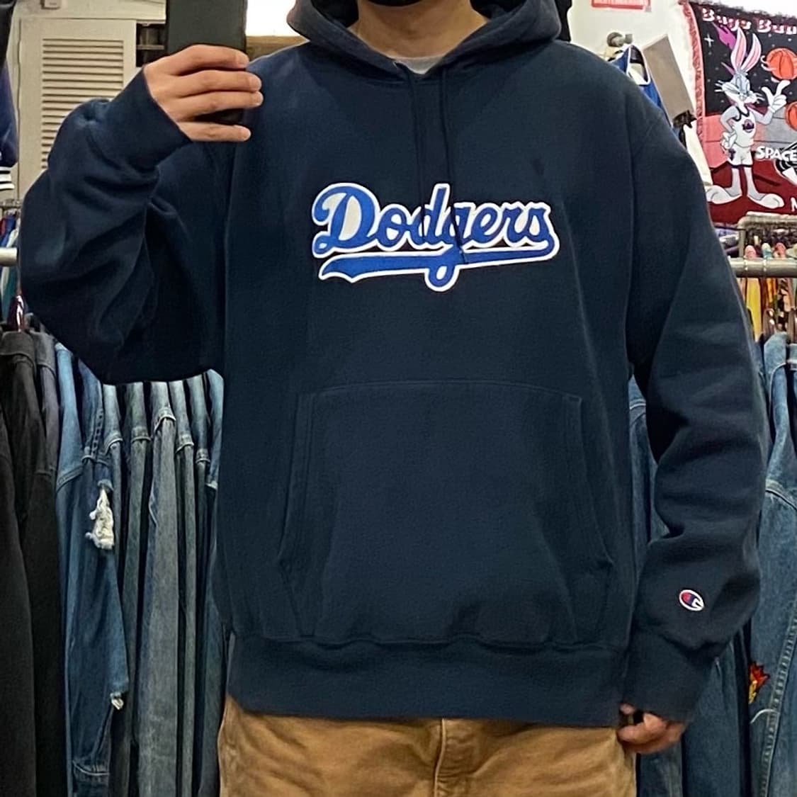 90s USA 챔피온 리버스위브 La다저스 후드 상품이미지2