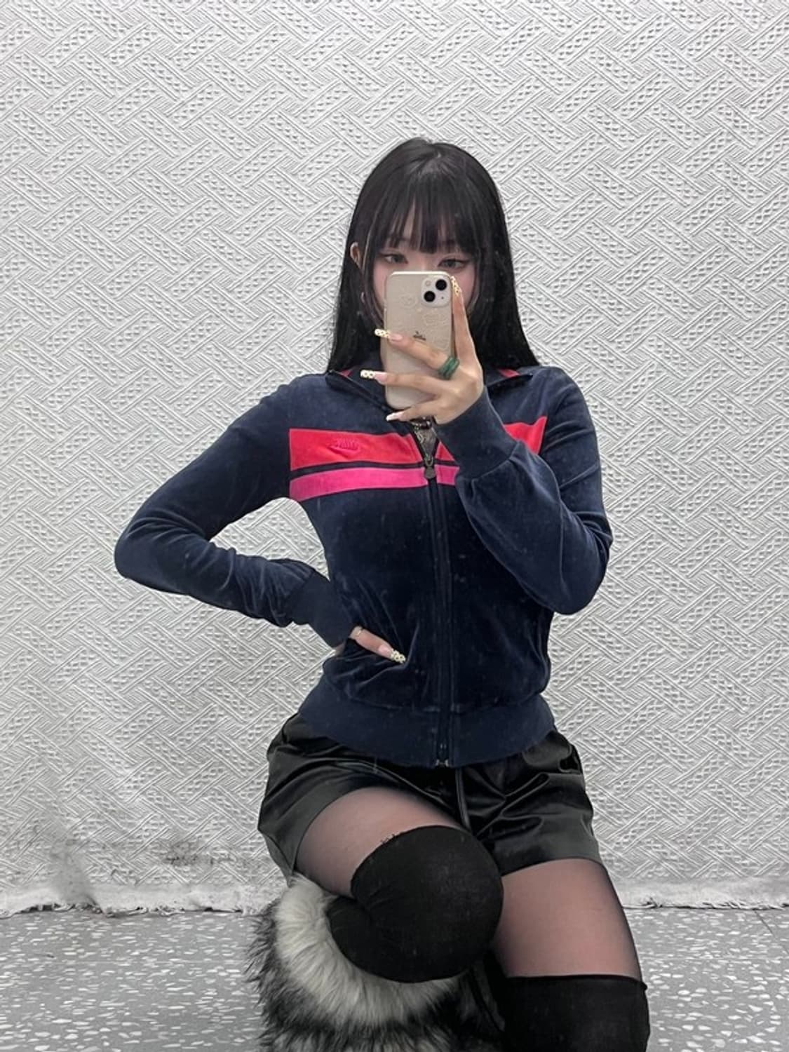 나이키 Y2K 레트로 00's 배색 벨벳 집업 자켓 XS C09700 상품이미지1