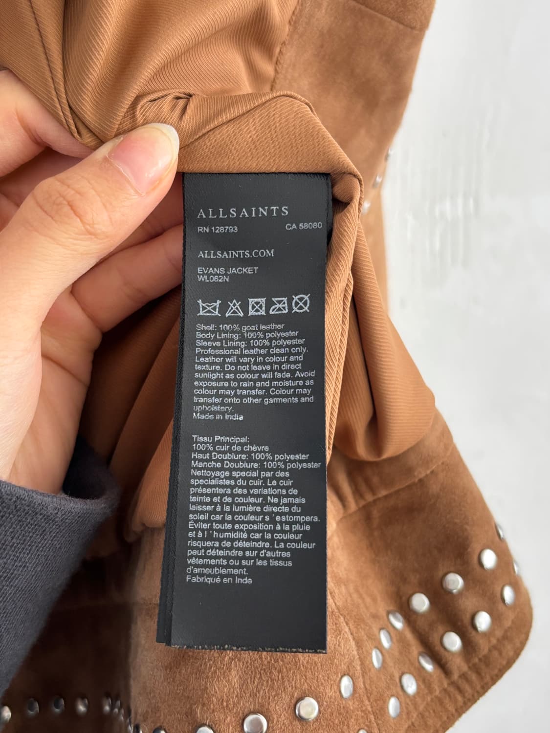 All Saints 올세인츠 브라운컬러 스터드 스웨이드 자켓 상품이미지9