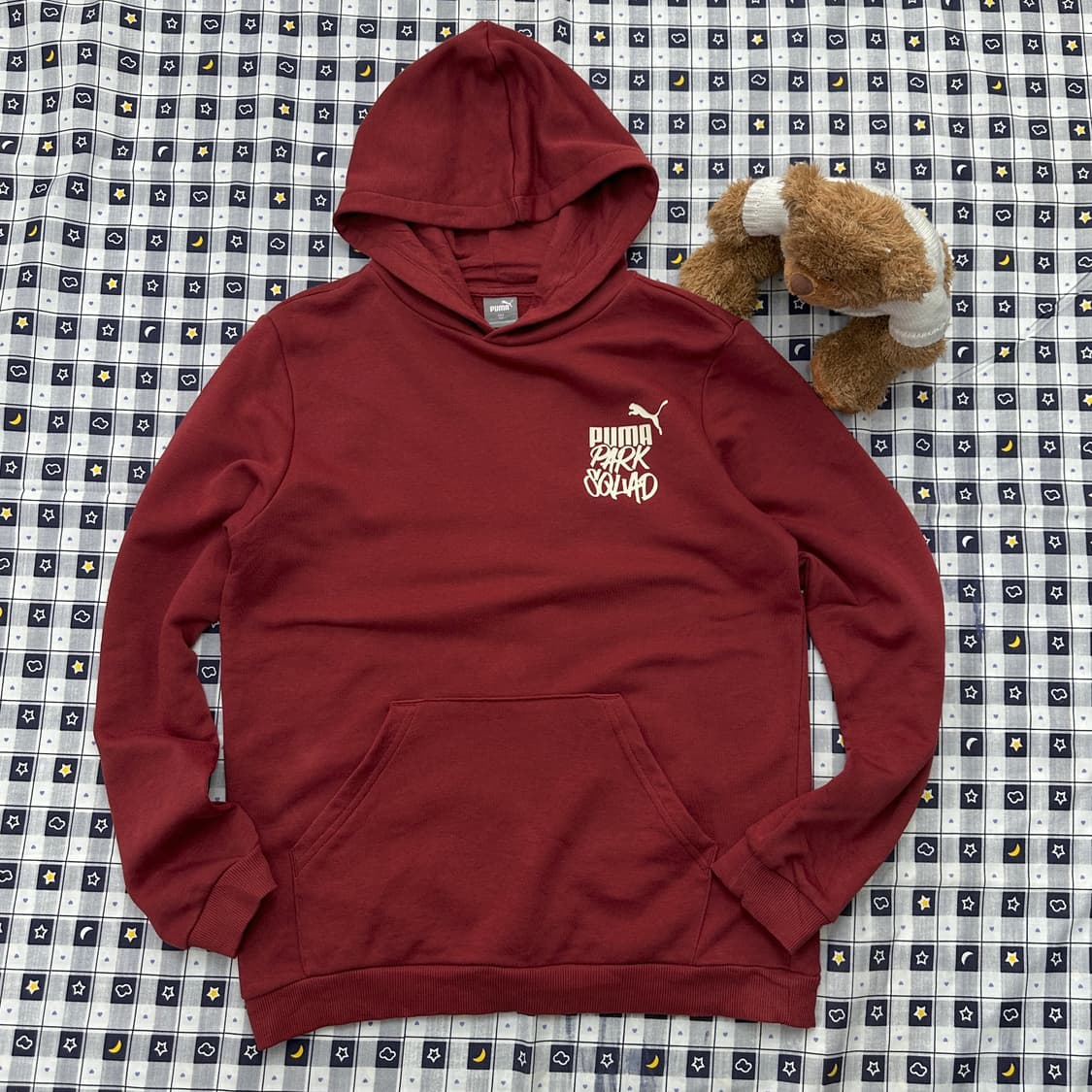 푸마 Y2K 로고 프린팅 빈티지레드 러블리 후드티 상품이미지1