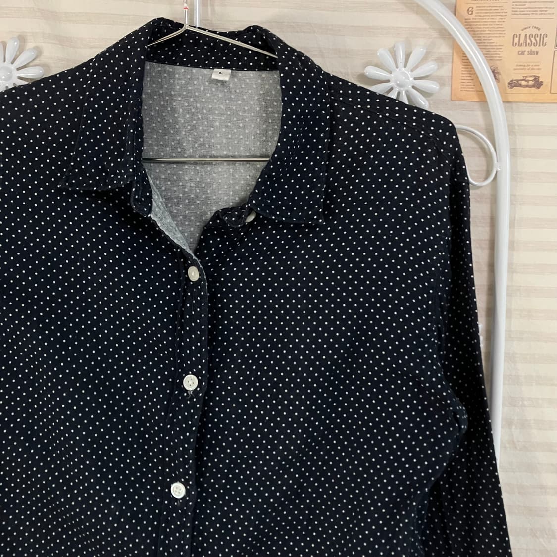 빈티지 네이비 도트 땡땡이 셔츠 827 y2k 스트릿 모리 갸루 일본빈티 상품이미지3