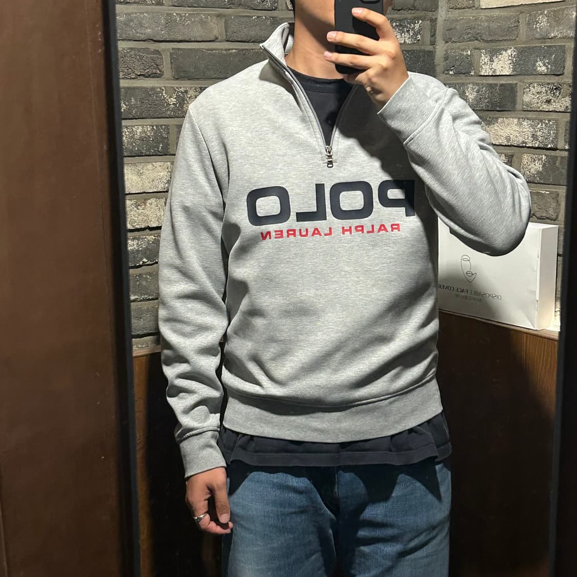 M) 폴로 랄프로렌 스펠 로고 반집업 그레이 신형 큐알탭 상품이미지10