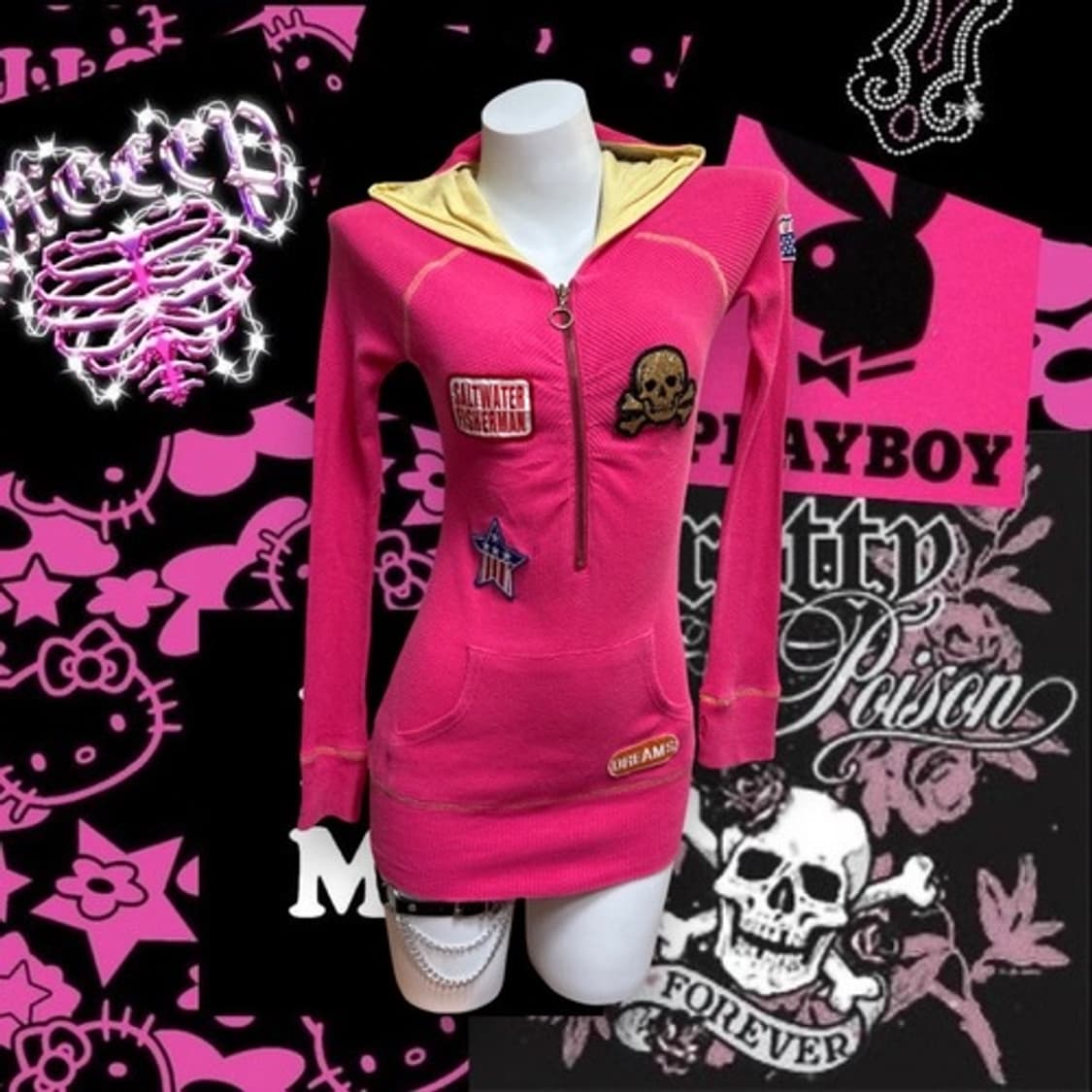 Skull punky hot pink hoody top ops 상품이미지2