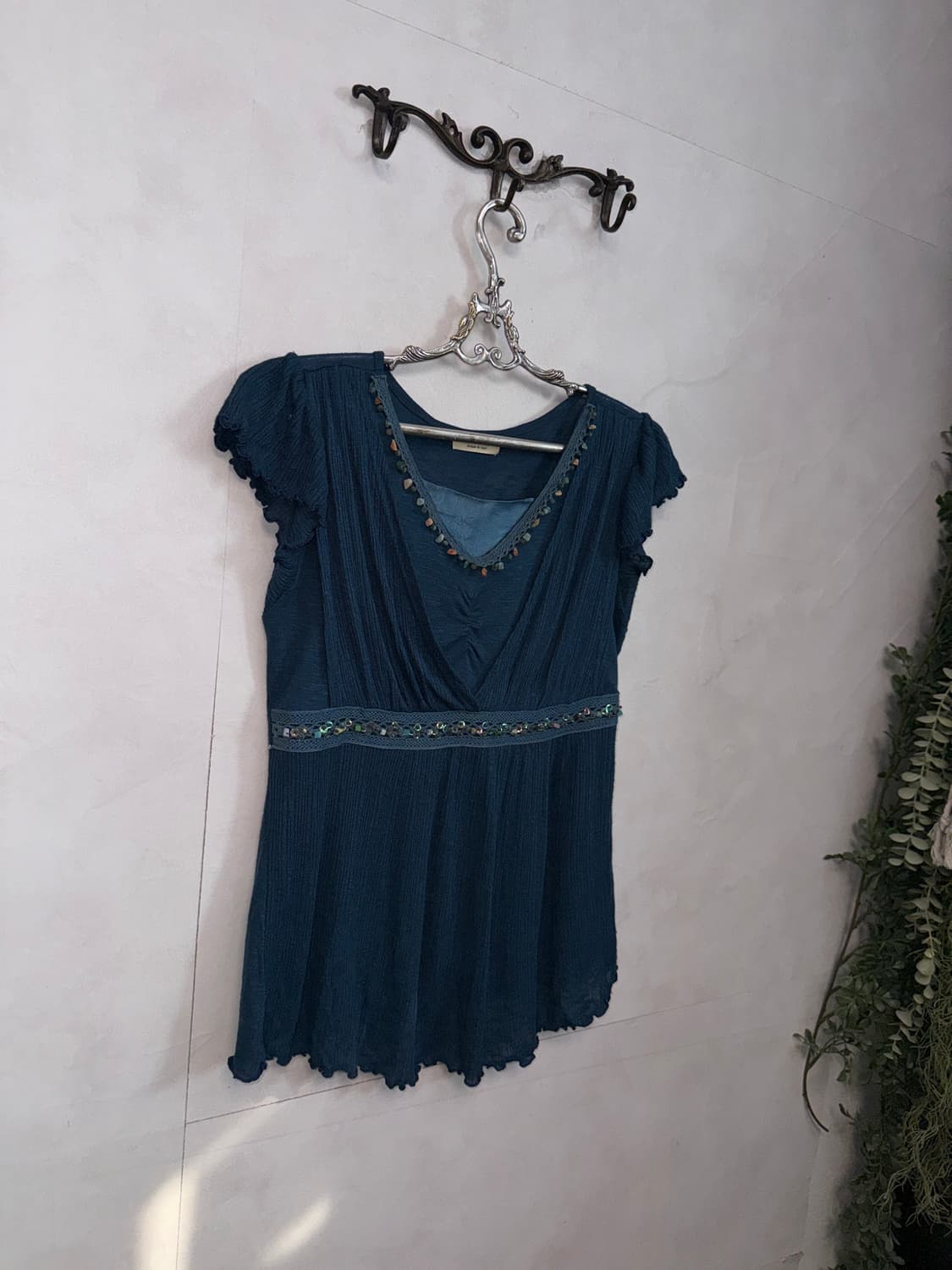 Navy blue bohemian beads layered blouse 상품이미지7