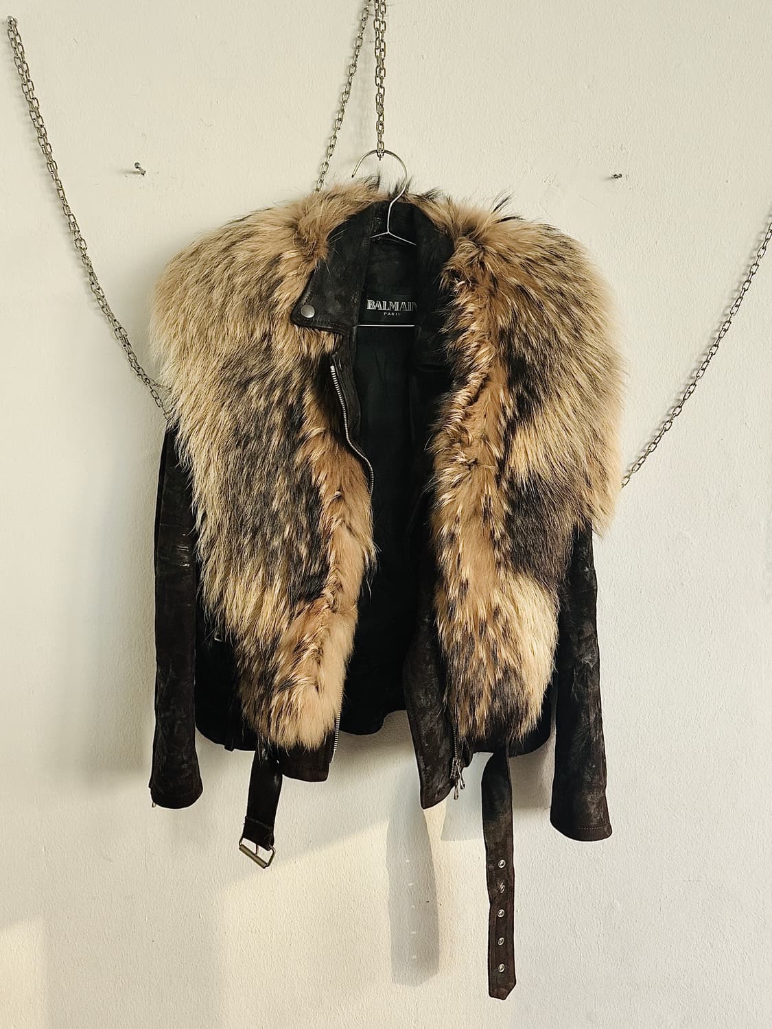 발망 10AW 데카르넹 고트스킨 라쿤퍼 라이더자켓 상품이미지1