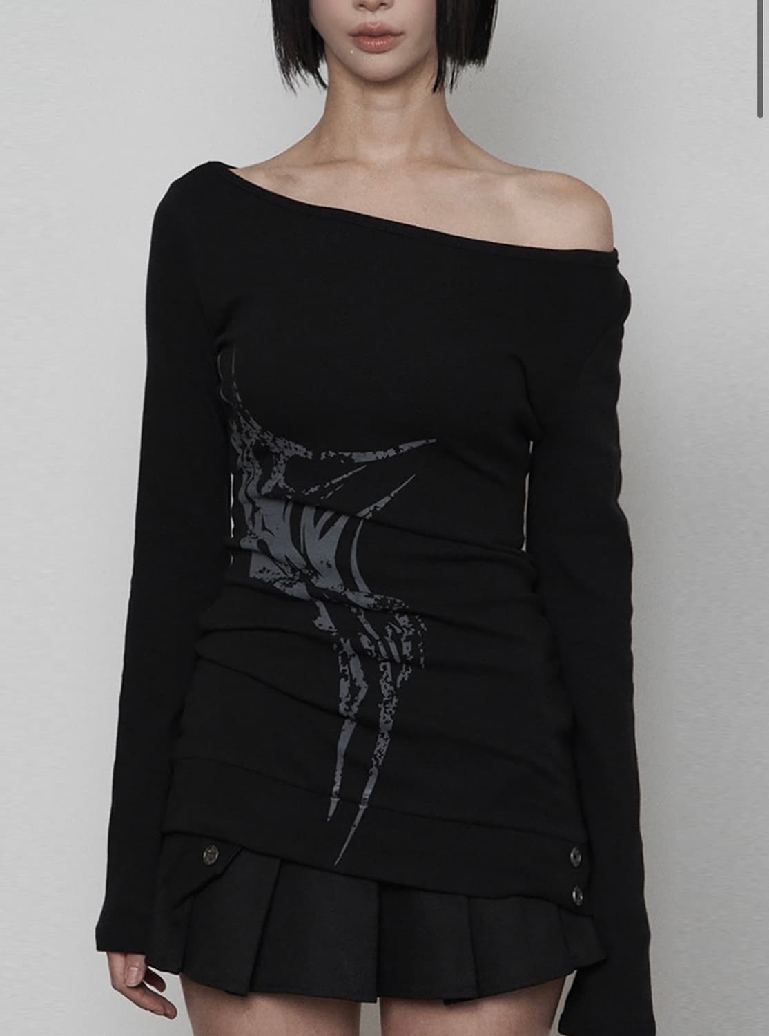 Bout neck Rib Button Side Print Onepiece 상품이미지1