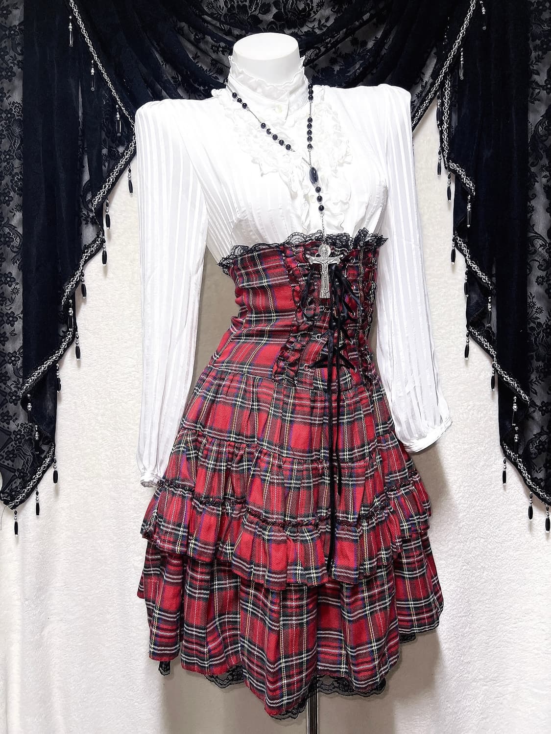 드러그허니 타탄체크 캉캉스커트 코르셋원피스 나나미사 고스펑크 갸루 캐캐체 상품이미지3