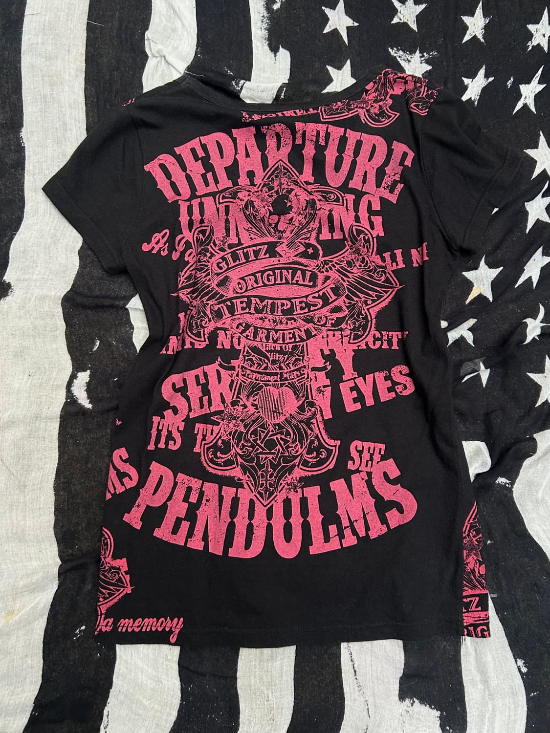 *rare design* 2000s 펑크 레드 크로스 스컬 딱붙 티셔츠 상품이미지1