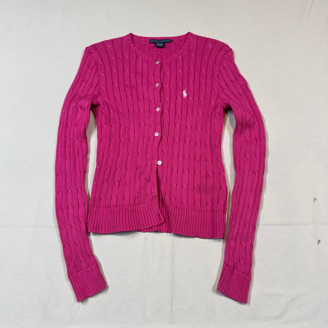 L) 폴로 랄프로렌 코튼 케이블 꽈배기 가디건 핑크 상품이미지1