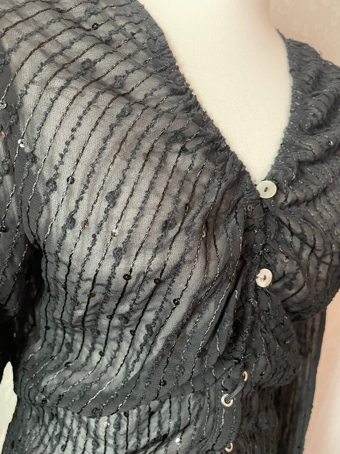 그런지 시스루 셔링 레이스업 블랙 탑 상품이미지4