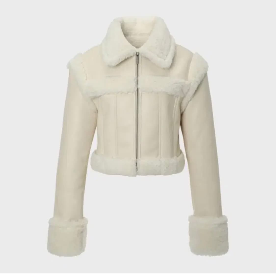 카키포인트 스티치 퍼 무스탕 아이보리 상품이미지1