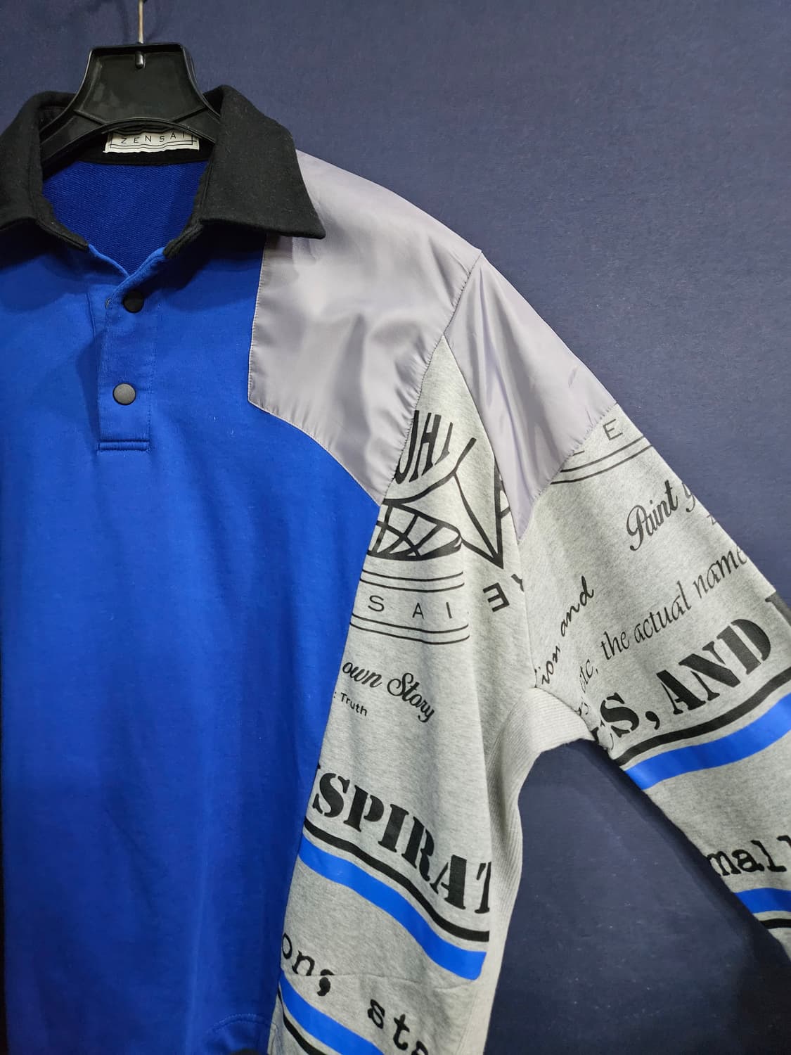 젠사이 배색 남녀겸용 오버핏 90~95 카라 긴팔티셔츠  상품이미지5