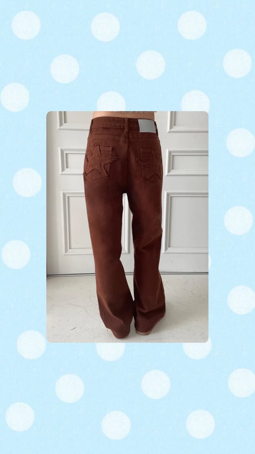 Y2K 별 프린지 포켓 브라운 팬츠 상품이미지1