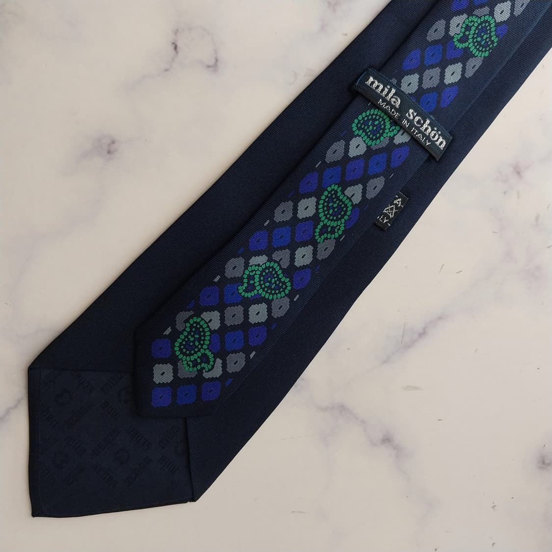 밀라숀 실크 네이비 패턴 넥타이 8.9cm A+등급 K2535 상품이미지9