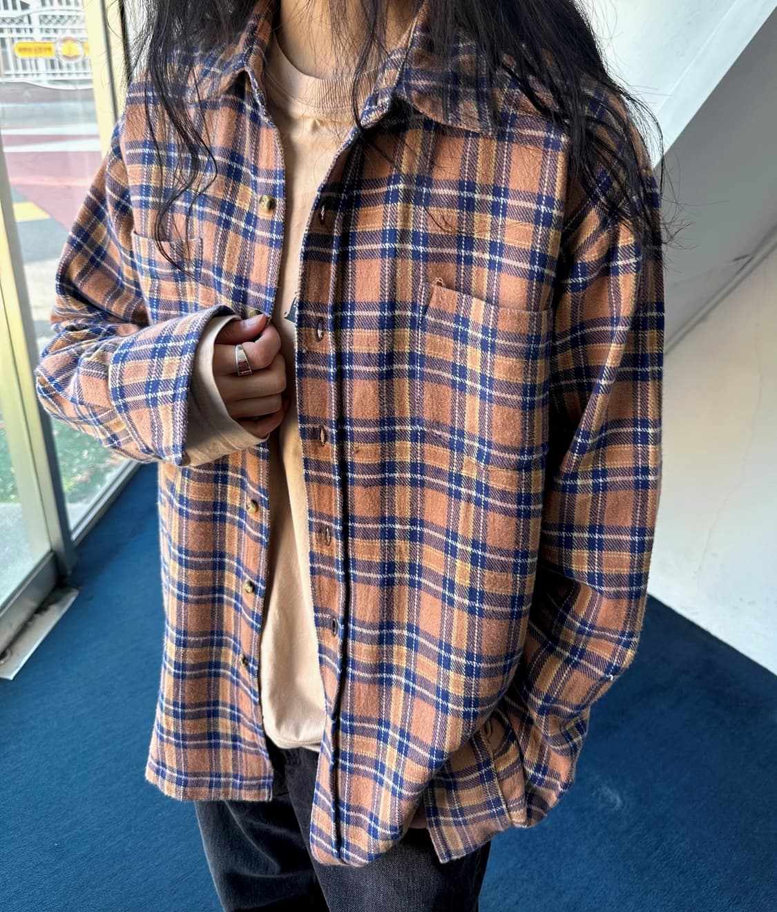 Cotton woven nel check wide shirt 상품이미지7