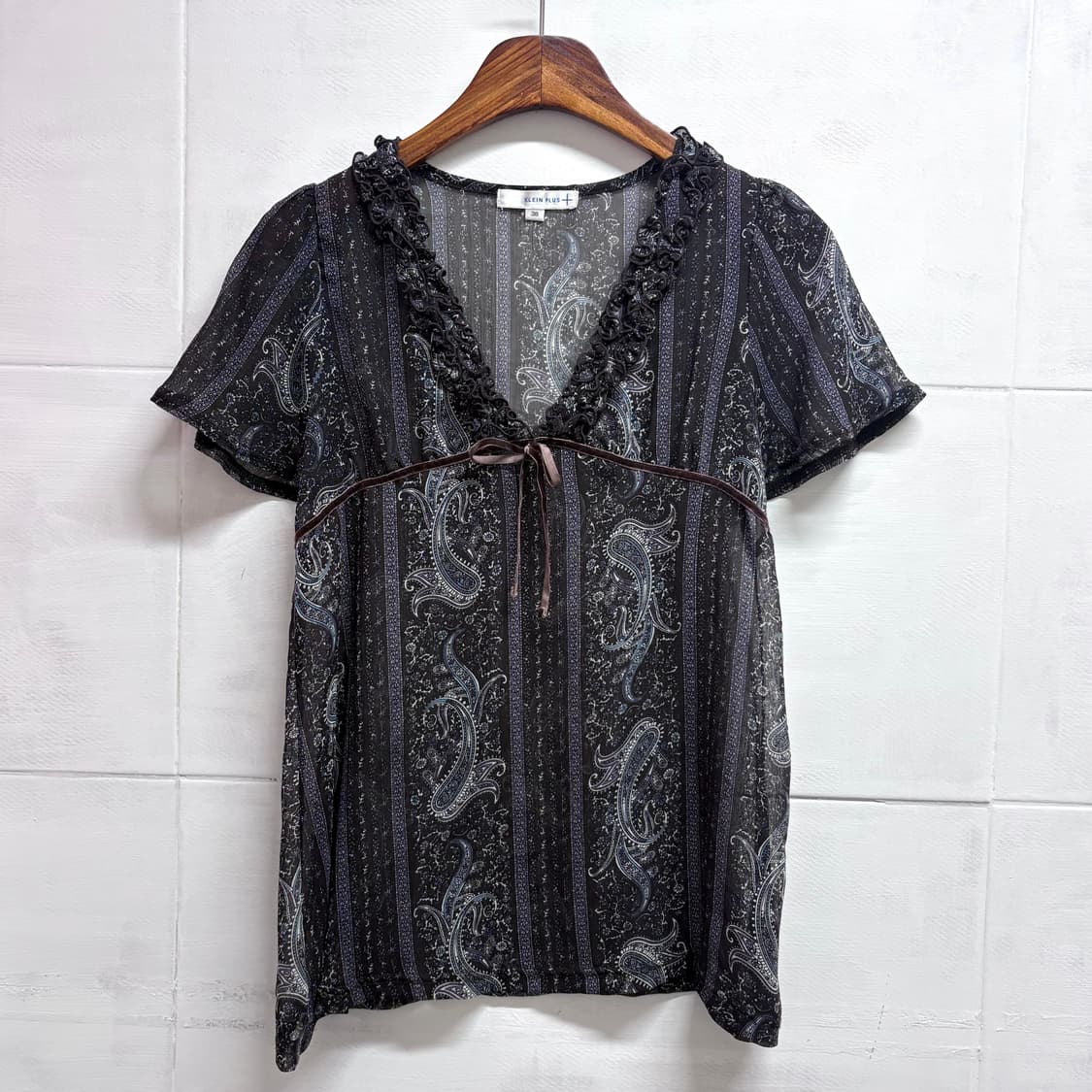 KLEIN PLUS 페어리 페이즐리 리본 시스루 블라우스 38 상품이미지1