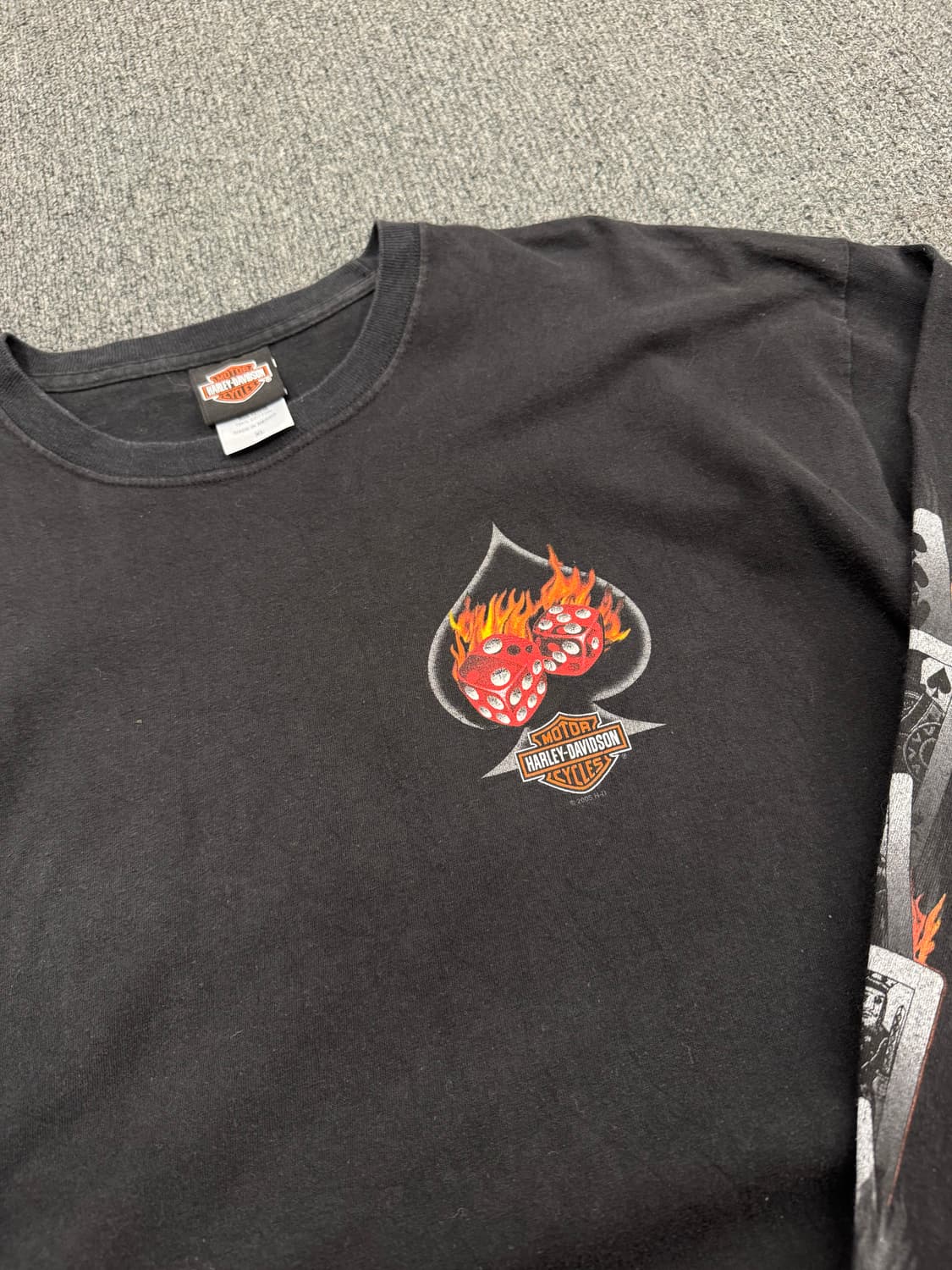 XL)00’s할리데이비슨 빈티지 플레임 다이스 프린팅 블랙 롱슬리브 상품이미지4