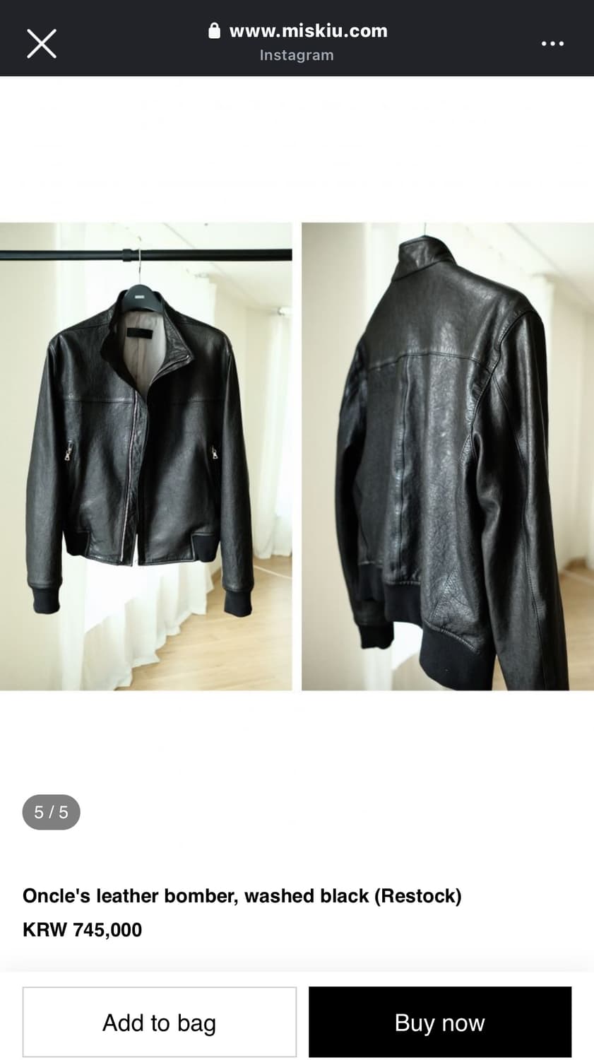 Miskiu leather bomber washed black L사이즈 상품이미지3