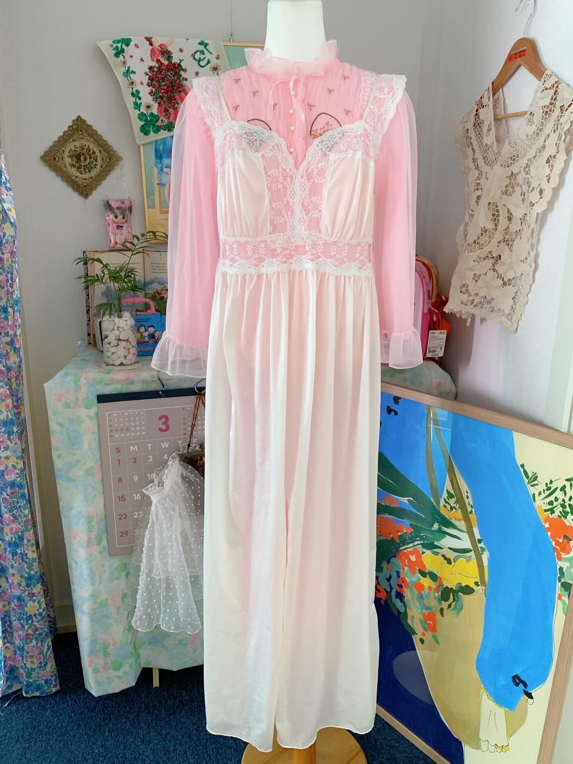 빈티지 쉬폰 시스루 나이트 드레스 상품이미지6