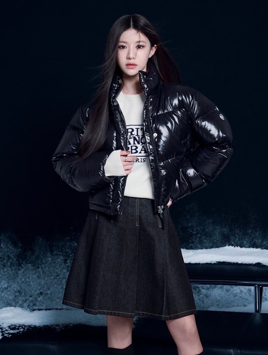 마리떼프랑소와저버 데님 플리츠 스커트 블랙 상품이미지4