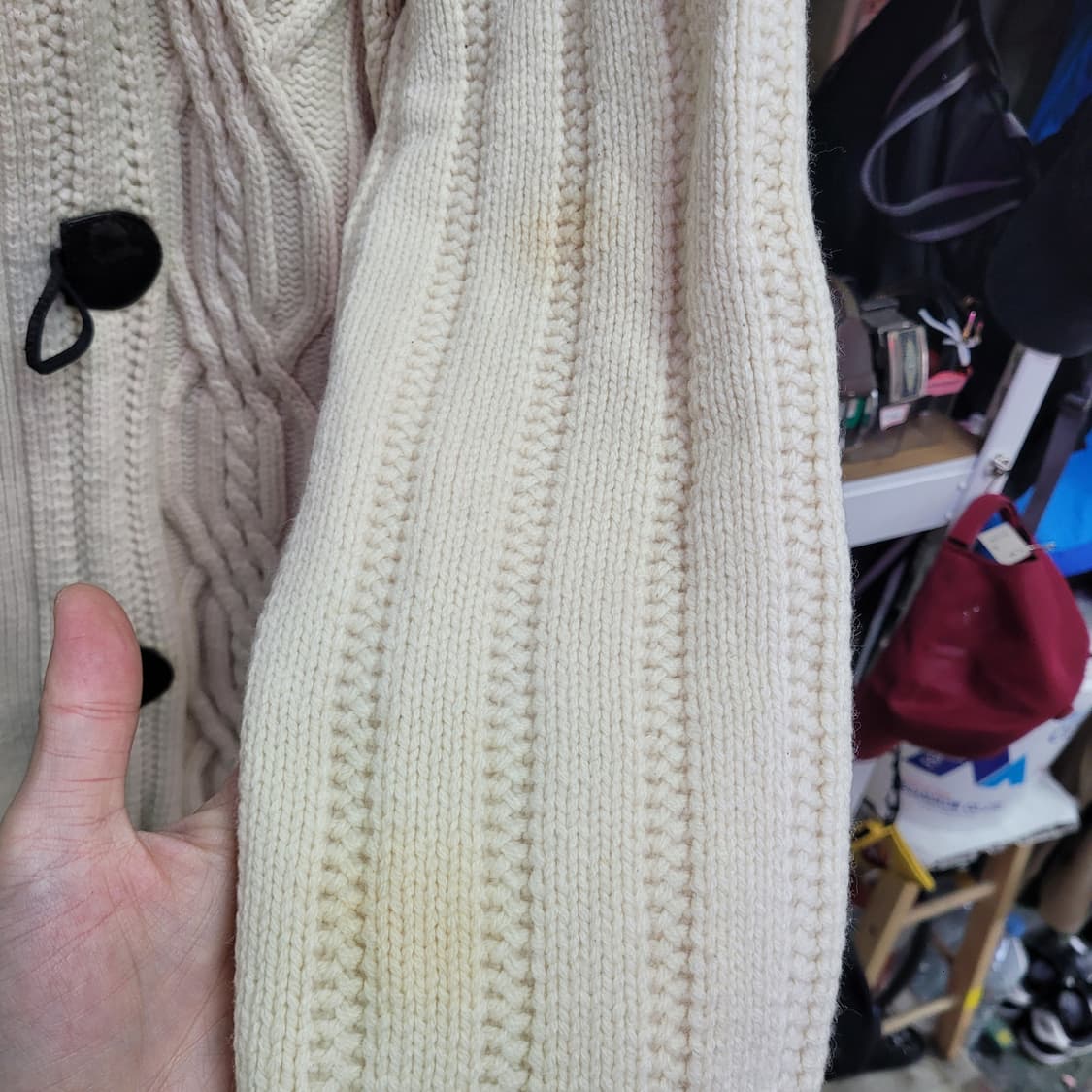 빈폴 아이보리색 후드 꽈배기 니트 집업 떡볶이 가디건 코트 상품이미지8