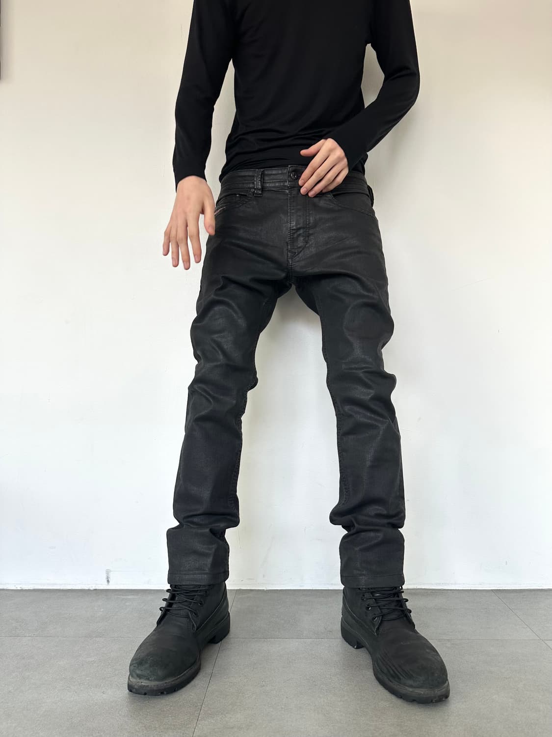 디젤 블랙 슬림핏 왁스코팅진 상품이미지2