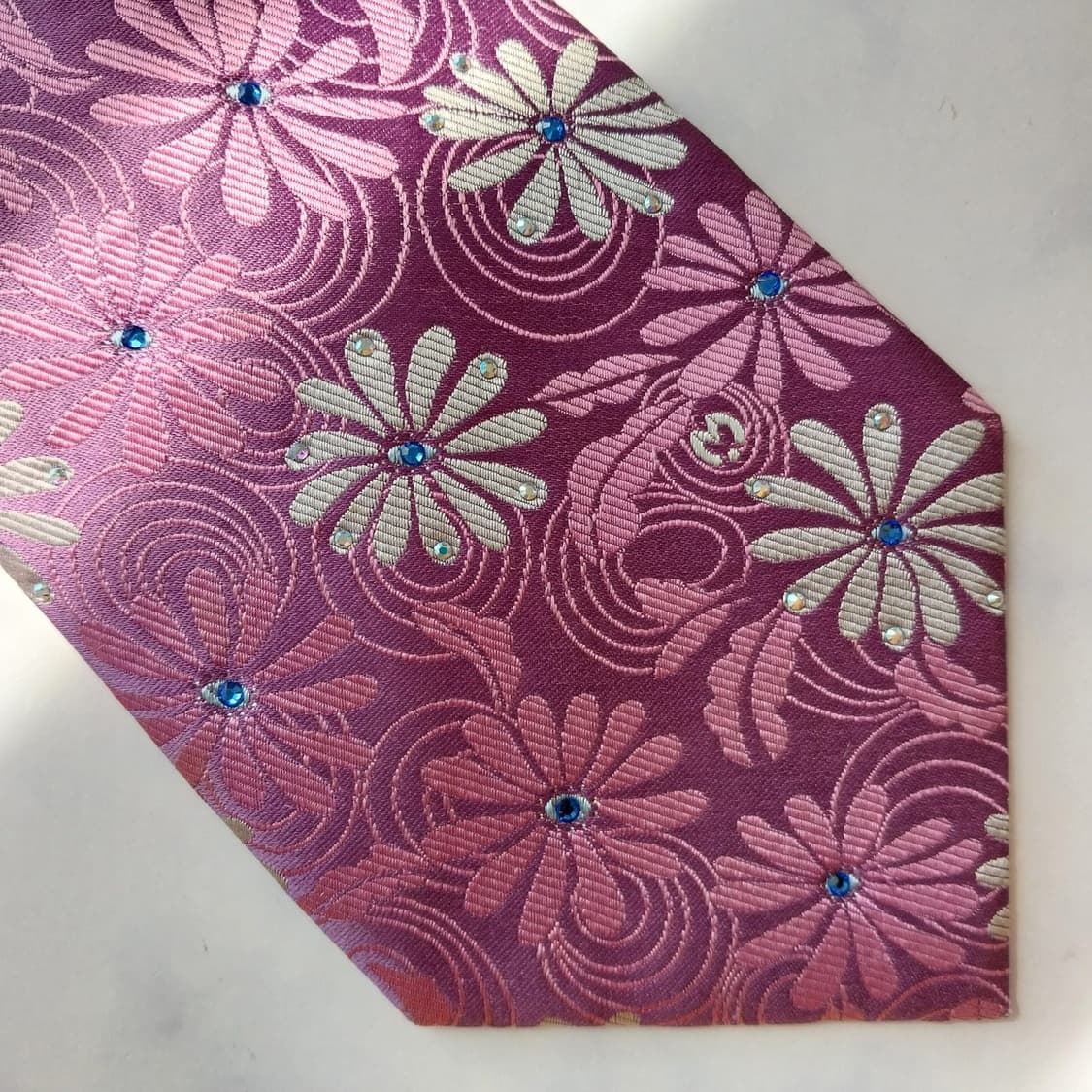 밀라숀 실크 핑크 플라워 자수 패턴 넥타이 9.9cm A+등급 K2362 상품이미지6