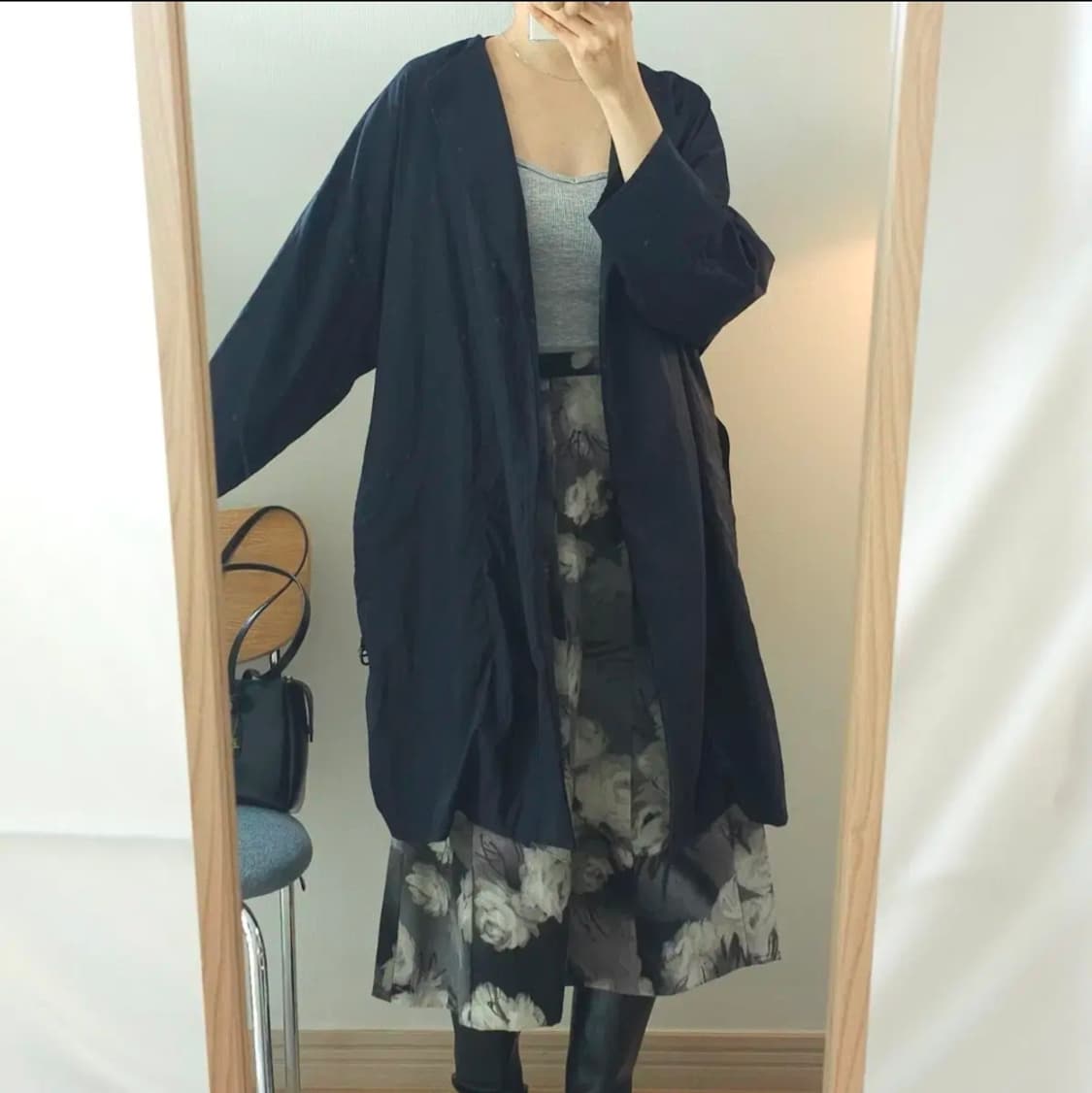 (55)한섬 더캐시미어 트렌치 코트 노카라 긴팔 네이비 상품이미지1