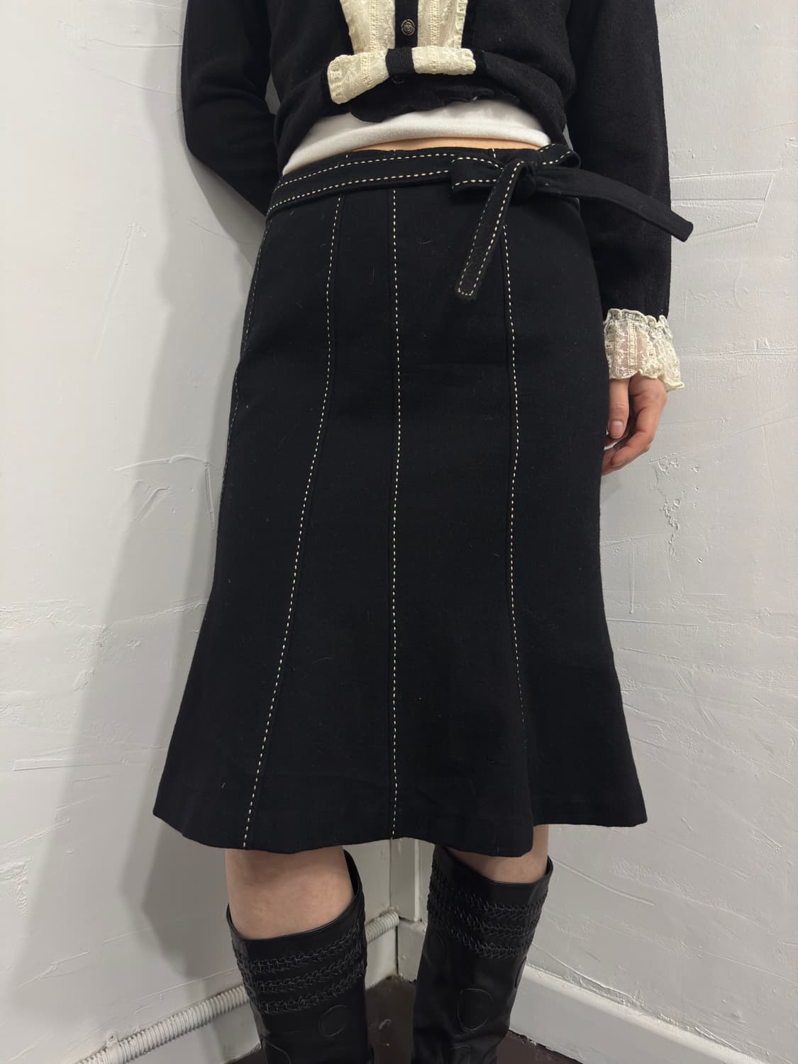 belt wool midi skirt 상품이미지1