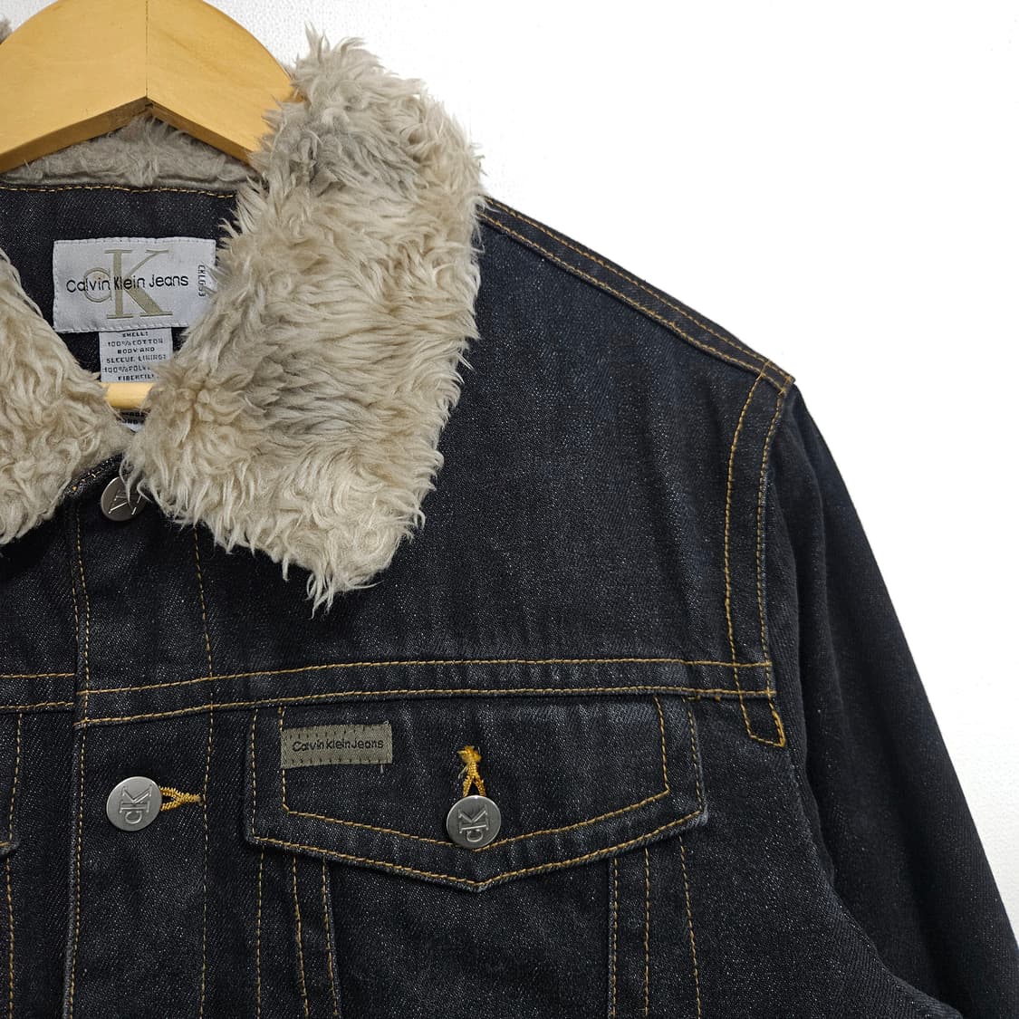 M 95-100) 캘빈클라인 흑청 쉐르파 퍼 데님자켓 상품이미지4
