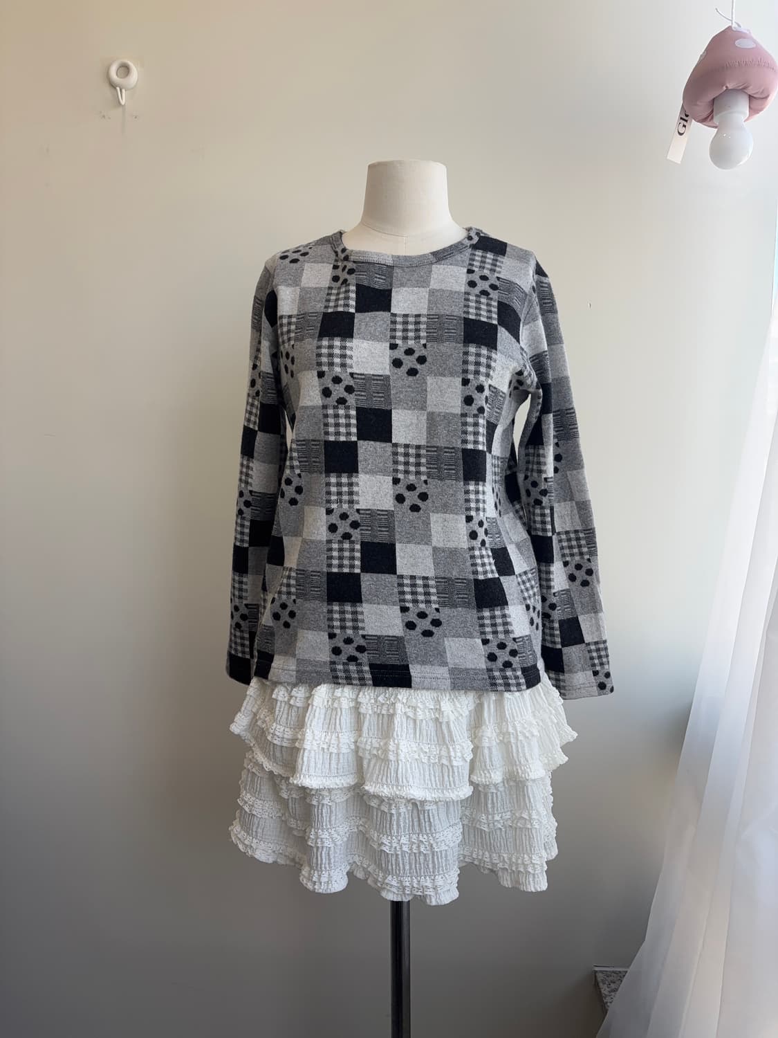 재패니즈 스퀘어 패턴 믹스 긴팔 티 상품이미지5