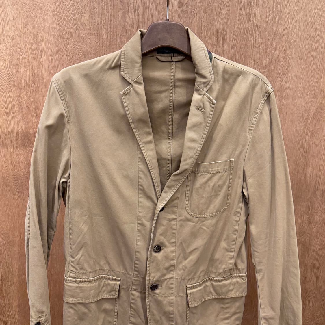 폴로 랄프로렌 코튼 테일러드 자켓 넥 체크 패턴 소매 버튼 디테일 베이지 상품이미지4