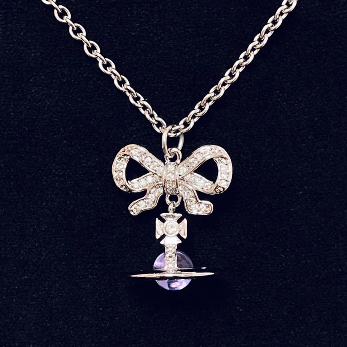 비비안웨스트우드 퍼플 크리스탈 리본 3d orb 팬던트 목걸이 상품이미지7