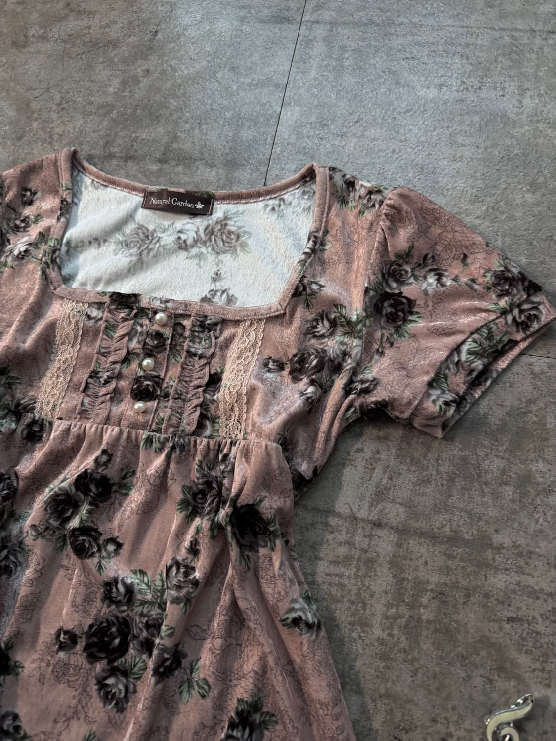 벨벳 플라워 패턴 퍼프 슬리브 원피스 상품이미지3