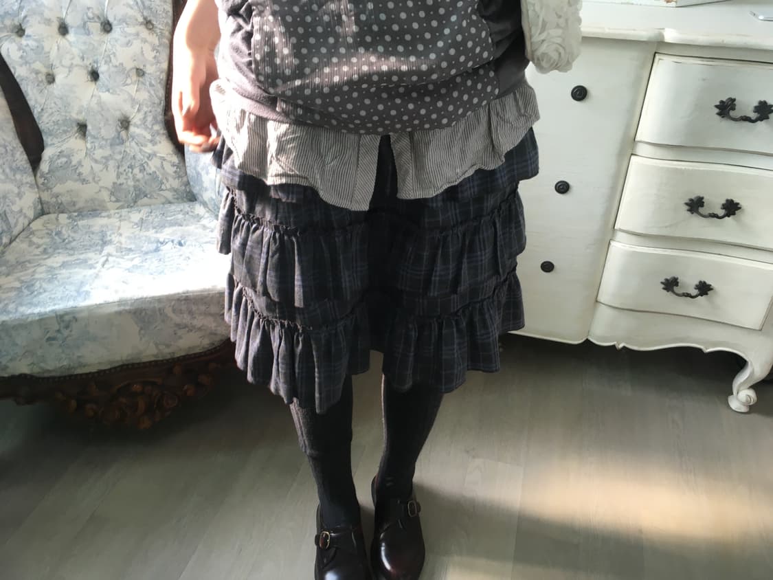 빈티지 체크 프릴 캉캉 미디스커트 상품이미지3