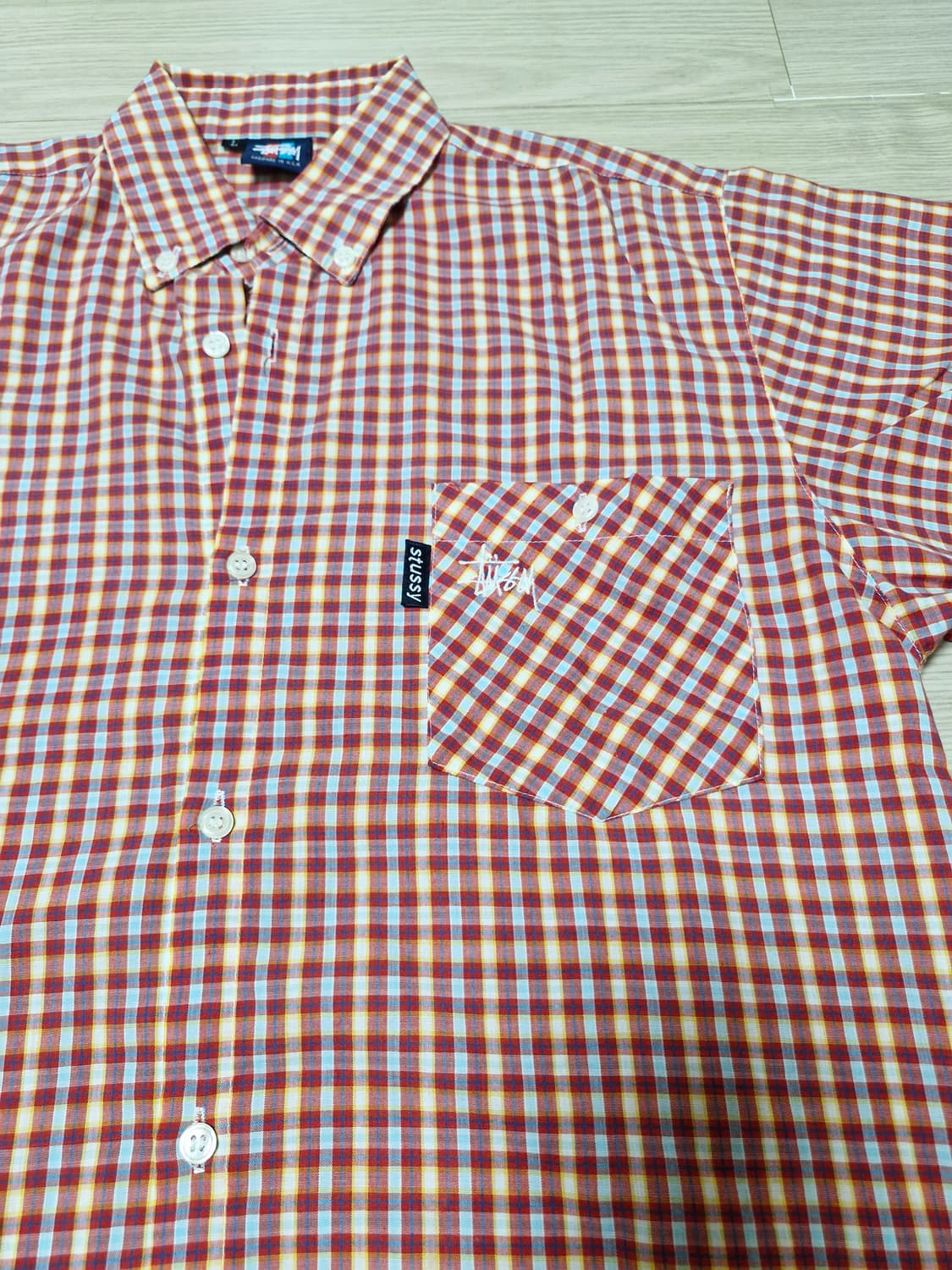 [L] 00s stussy made in USA 체크 하프 셔츠 상품이미지2