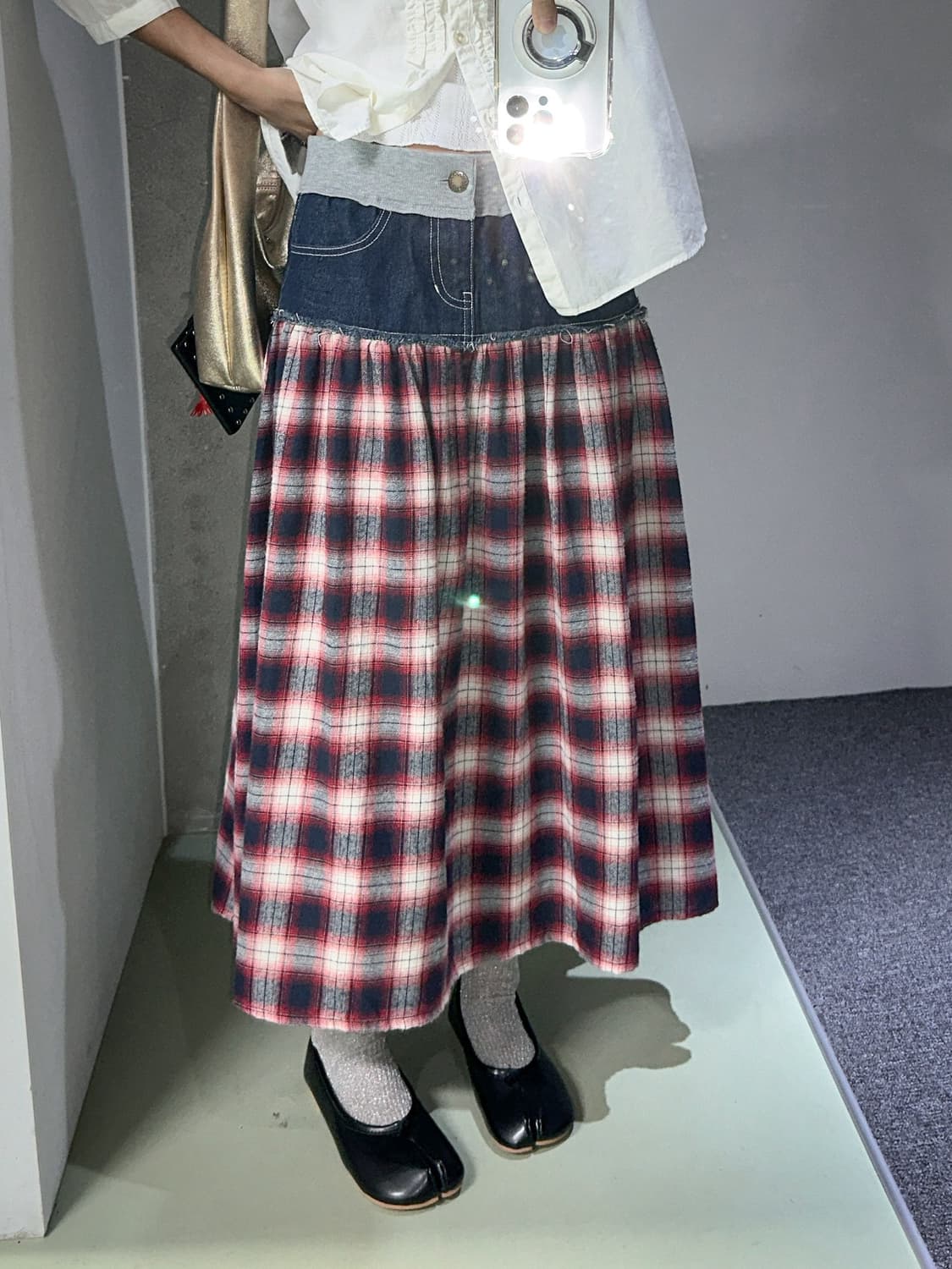 check/denim long skirt 상품이미지1