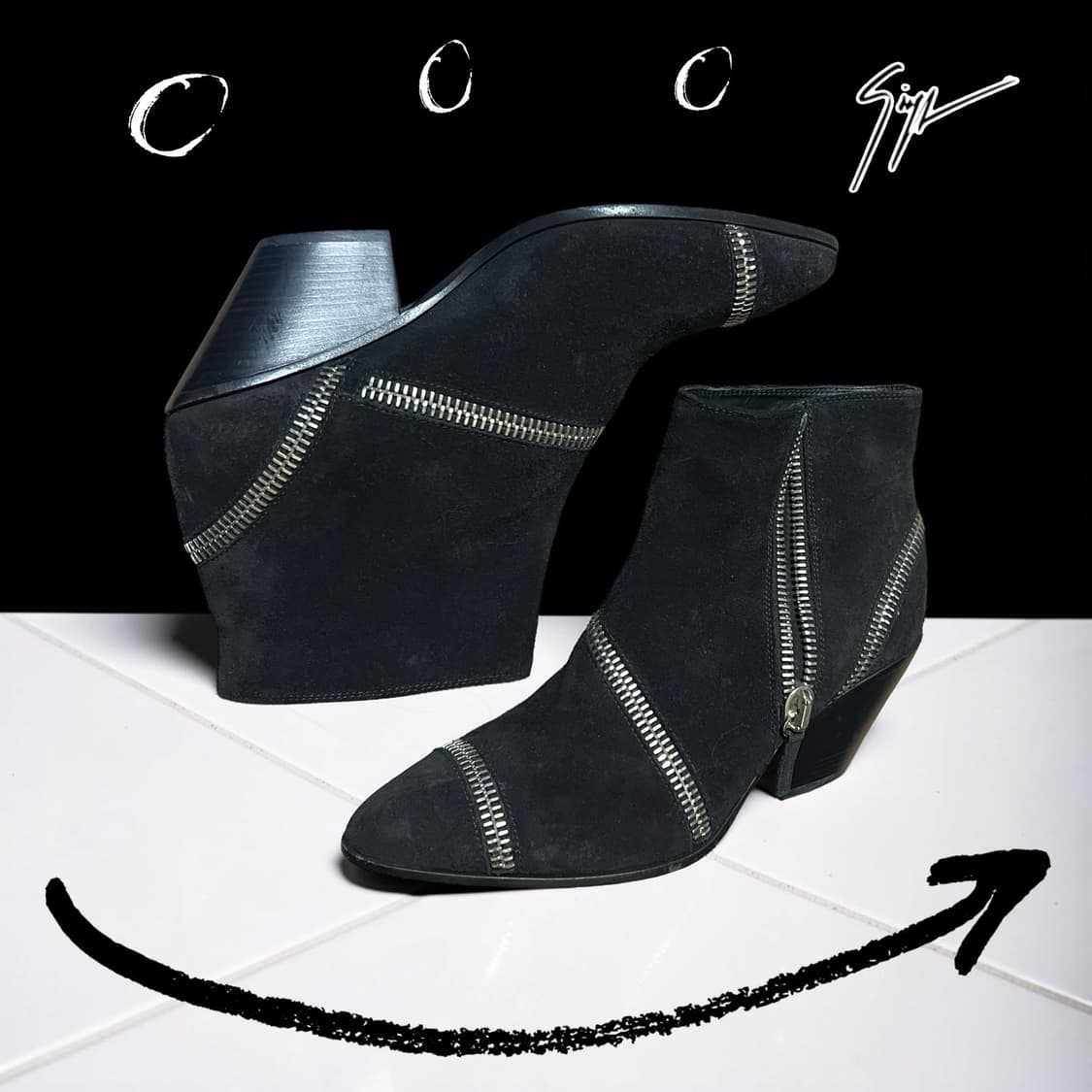 쥬세페쟈노티 블랙 스웨이드 지퍼 앵클 부츠 상품이미지1